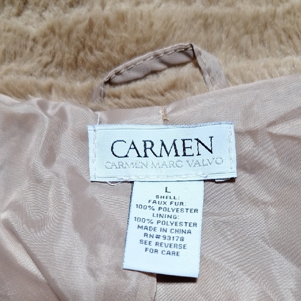 Carmen Marc Valvo Plush Tan Teddy Jacket - Picture 6 of 11